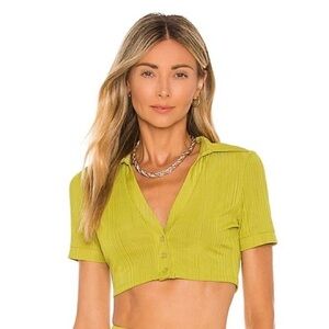 Camila Coelho Bennie Crop Shirt in Yellow Green